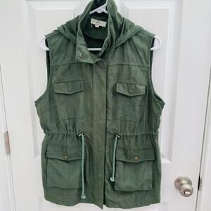 Entro Utility Vest Womens Large Hooded Sleeveless Jacket Pocket grunge gorpcore